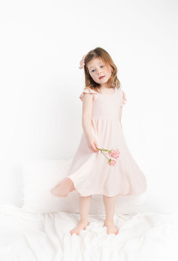 Rose Quartz Ribbed Twirl Dress - Love, Eloise