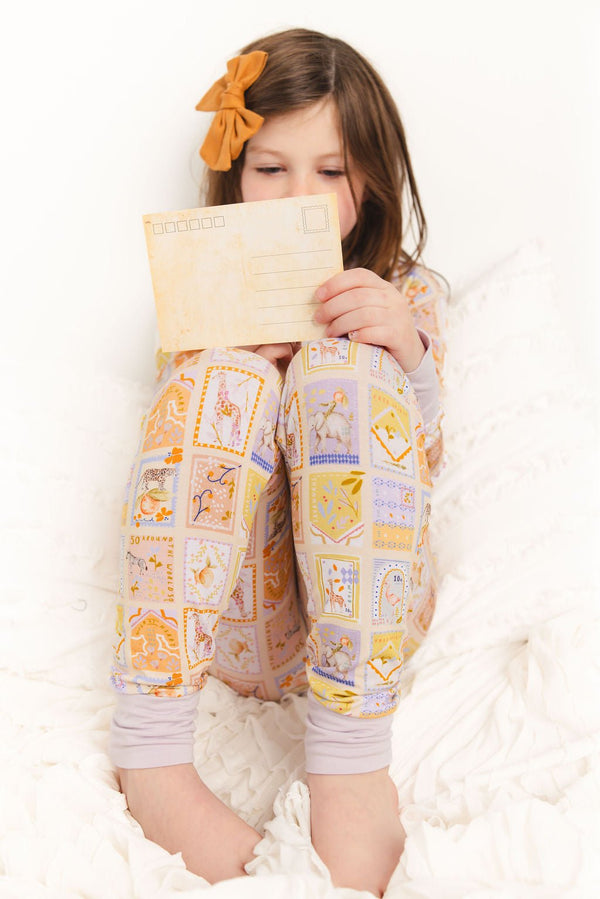 Vintage Stamps Long Sleeves Pajama Set - Love, Eloise
