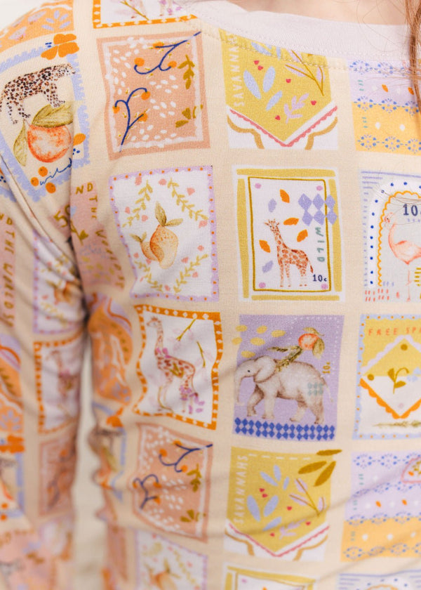 Vintage Stamps Long Sleeves Pajama Set - Love, Eloise